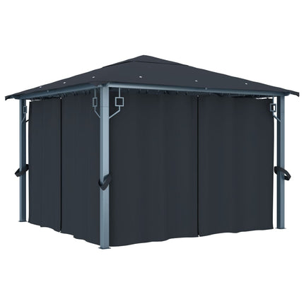 Paviljong med gardiner 300x300 cm antracit aluminium
