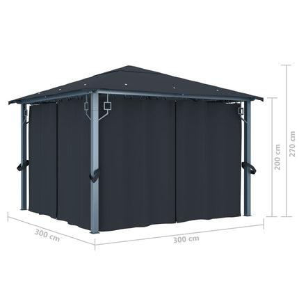 Paviljong med gardiner 300x300 cm antracit aluminium
