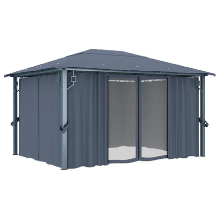 Paviljong med gardiner 400 x 300 cm antracit aluminium