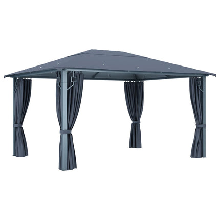 Paviljong med gardiner 400 x 300 cm antracit aluminium