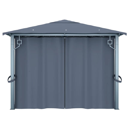 Paviljong med gardiner 400 x 300 cm antracit aluminium