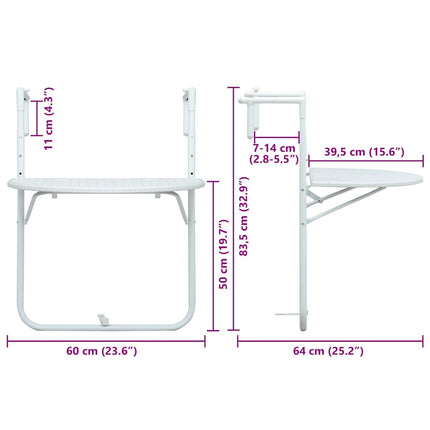 Balkongbord vit 60x64x83,5 cm plast konstrotting