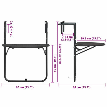 Balkongbord brun 60x64x83,5 cm plast konstrotting