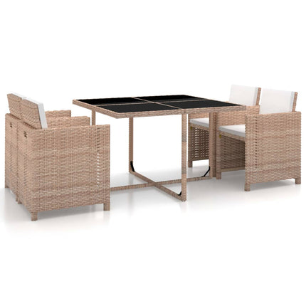 Matgrupp för trädgården med dynor 5 delar konstrotting beige