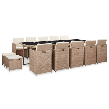Matgrupp för trädgården med dynor 15 delar konstrotting beige