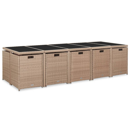 Matgrupp för trädgården med dynor 15 delar konstrotting beige