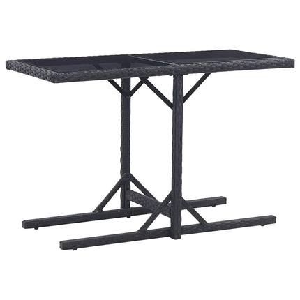 Trädgårdsbord svart 110x53x72 cm glas och konstrotting