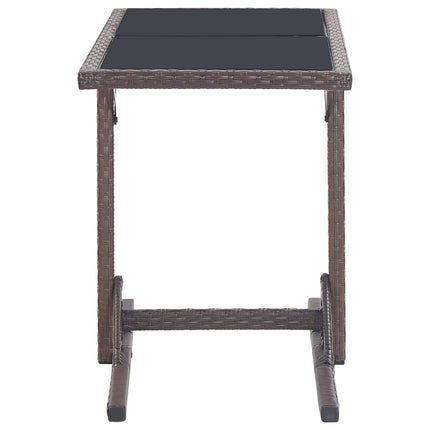 Trädgårdsbord brun 110x53x72 cm glas och konstrotting