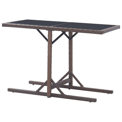 Trädgårdsbord brun 110x53x72 cm glas och konstrotting