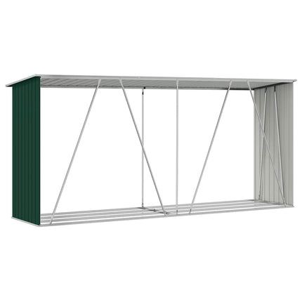 Vedskjul i galvaniserat stål 330x84x152 cm grön