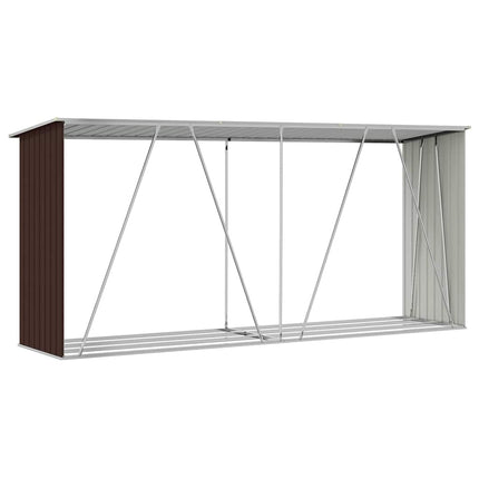 Vedskjul i galvaniserat stål 330x84x152 cm brun