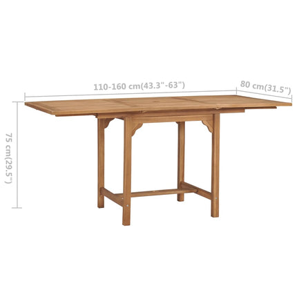 Trädgårdsbord utdragbart (110-160)x80x75cm massiv teak