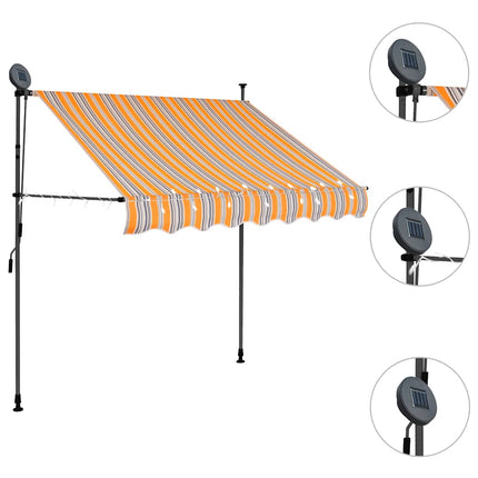 Markis manuellt infällbar med LED 150 cm gul och blå