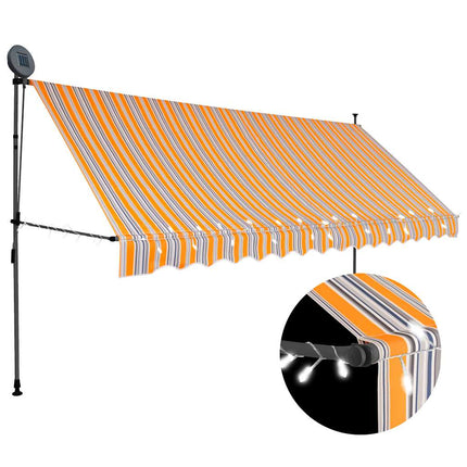 Markis manuellt infällbar med LED 350 cm gul och blå