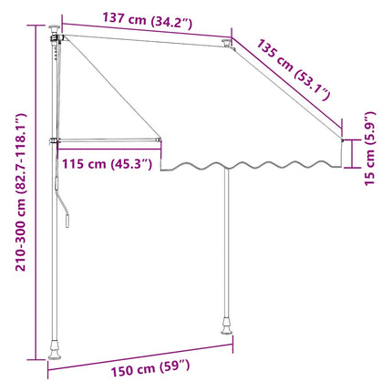 Markis manuellt infällbar med LED 150 cm antracit