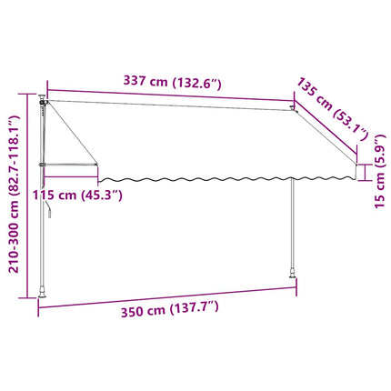 Markis manuellt infällbar med LED 350 cm antracit