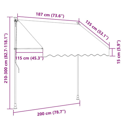 Markis manuellt infällbar med LED 200 cm gräddvit