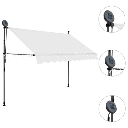 Markis manuellt infällbar med LED 300 cm gräddvit