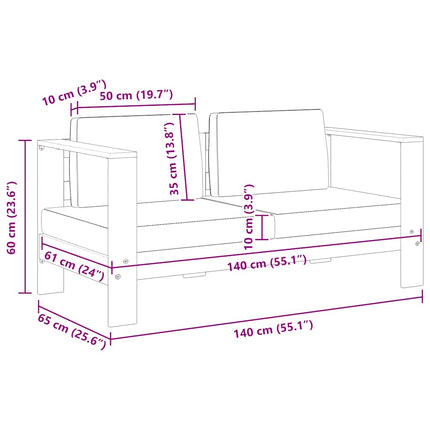 Trädgårdsbänk med dynor 140 cm massivt akaciaträ grå