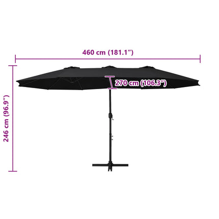 Trädgårdsparasoll med aluminiumstång 460x270 cm svart