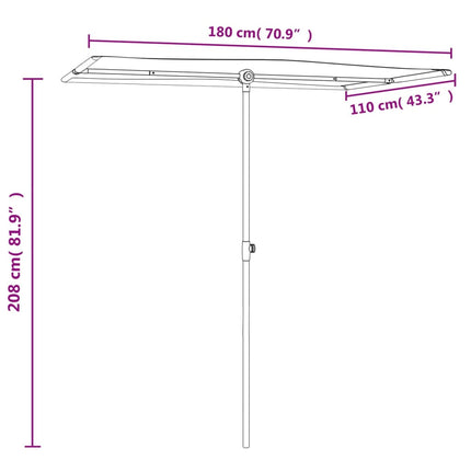Trädgårdsparasoll med aluminiumstång 180x110 cm vinröd