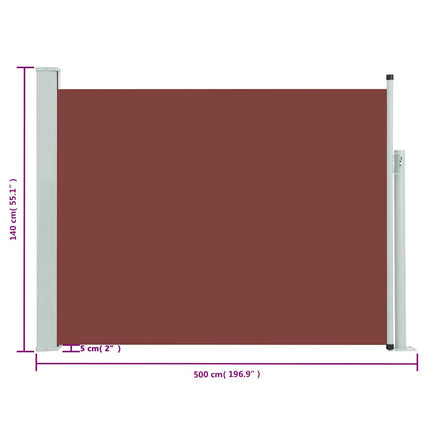 Infällbar sidomarkis 140x500 cm brun