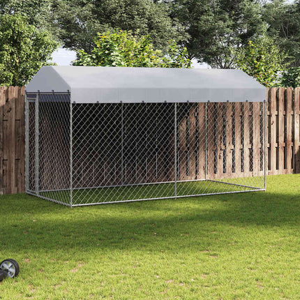Hundgård för utomhusbruk med tak 382x192x225 cm