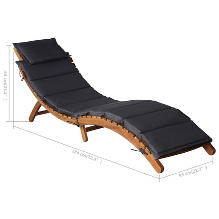| Solsäng | med kudde mörkgrå 55 x 184 x 64cm Massivt Akaciaträ