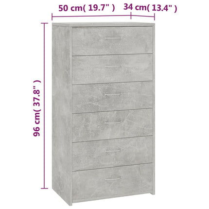 Skänk med 6 lådor betonggrå 50x34x96 cm konstruerat trä