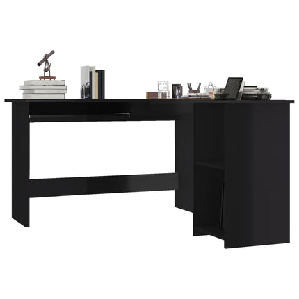 Skrivbord L-format svart högglans 120x140x75 cm konstruerat trä