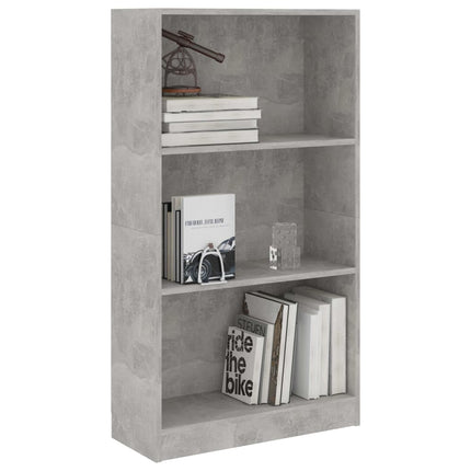Bokhylla 3 hyllor betonggrå 60x24x109 cm konstruerat trä
