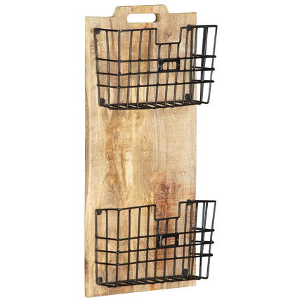 Väggmonterat tidningsställ 33x10x67 cm massivt grovt mangoträ