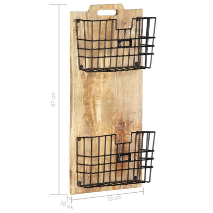 Väggmonterat tidningsställ 33x10x67 cm massivt grovt mangoträ