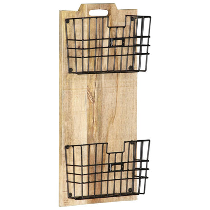 Väggmonterat tidningsställ 33x10x67 cm massivt grovt mangoträ