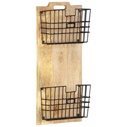 Väggmonterat tidningsställ 33x10x67 cm massivt grovt mangoträ
