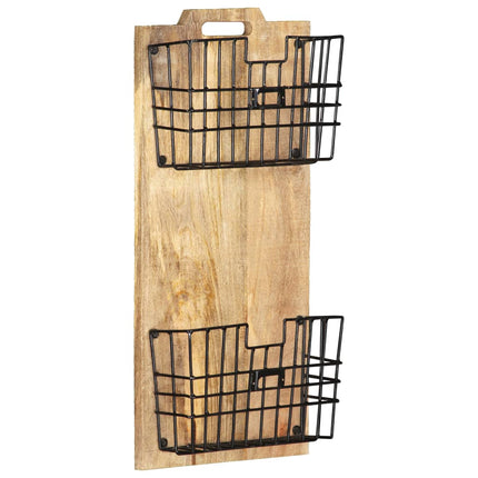 Väggmonterat tidningsställ 33x10x67 cm massivt grovt mangoträ