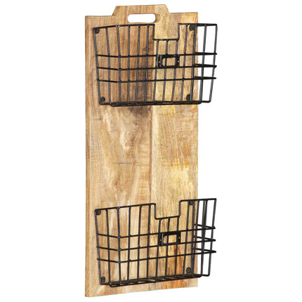 Väggmonterat tidningsställ 33x10x67 cm massivt grovt mangoträ
