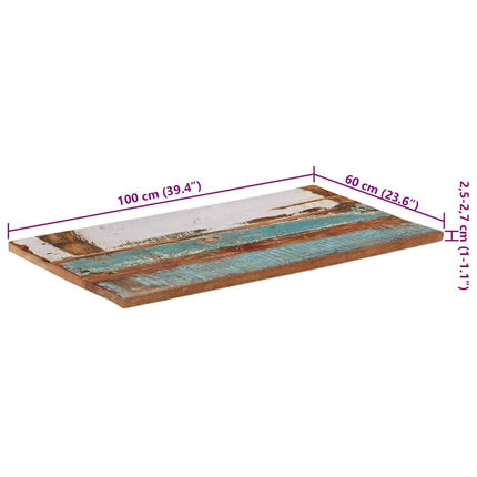 Rektangulär bordsskiva 60x100cm 25-27mm massivt återvunnet trä