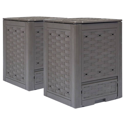 Trädgårdskompost 2 st brun 60x60x83 cm 600 L plastrotting