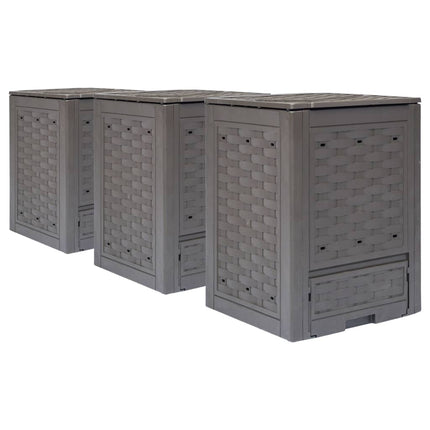 Trädgårdskompost 3 st brun 60x60x83 cm 900 L plastrotting