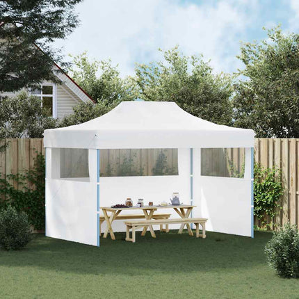 Hopfällbart partytält med 3 sidoväggar 280x410x315 cm stål vit