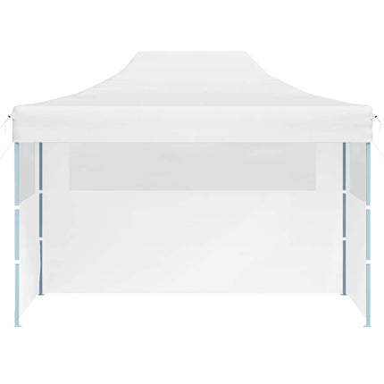 Hopfällbart partytält med 3 sidoväggar 280x410x315 cm stål vit