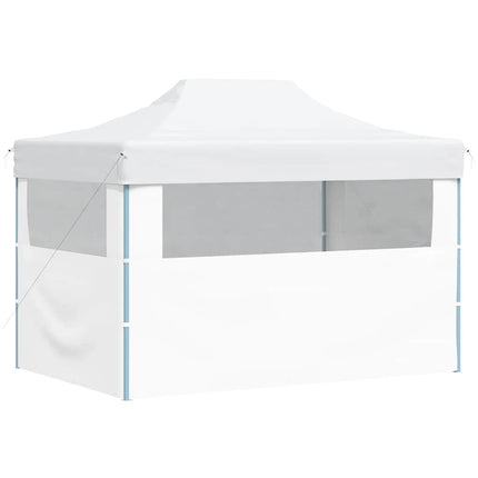 Hopfällbart partytält med 3 sidoväggar 280x410x315 cm stål vit