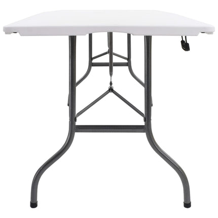 Hopfällbart trädgårdsbord med 2 bänkar 180 cm stål och HDPE vit