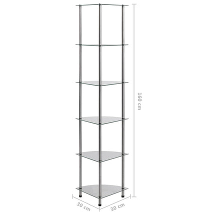 Hylla 6 hyllplan transparent 30x30x160 cm härdat glas