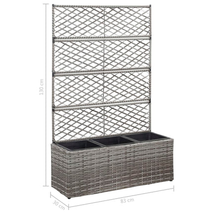 Spaljé med 3 krukor upphöjd 83x30x130 cm konstrotting grå
