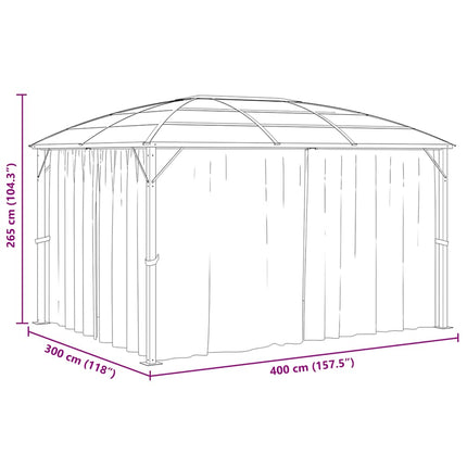 Paviljong med draperi 400x300x265 cm antracit