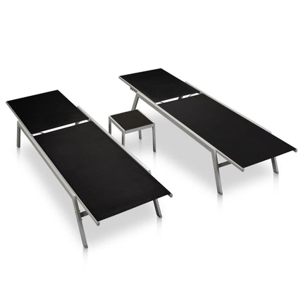 Solsängar 2 st med bord stål och textilene svart