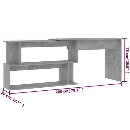 Skrivbord hörn betonggrå 200x50x76 cm konstruerat trä