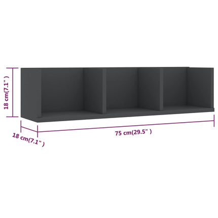 CD-hylla grå 75x18x18 cm konstruerat trä